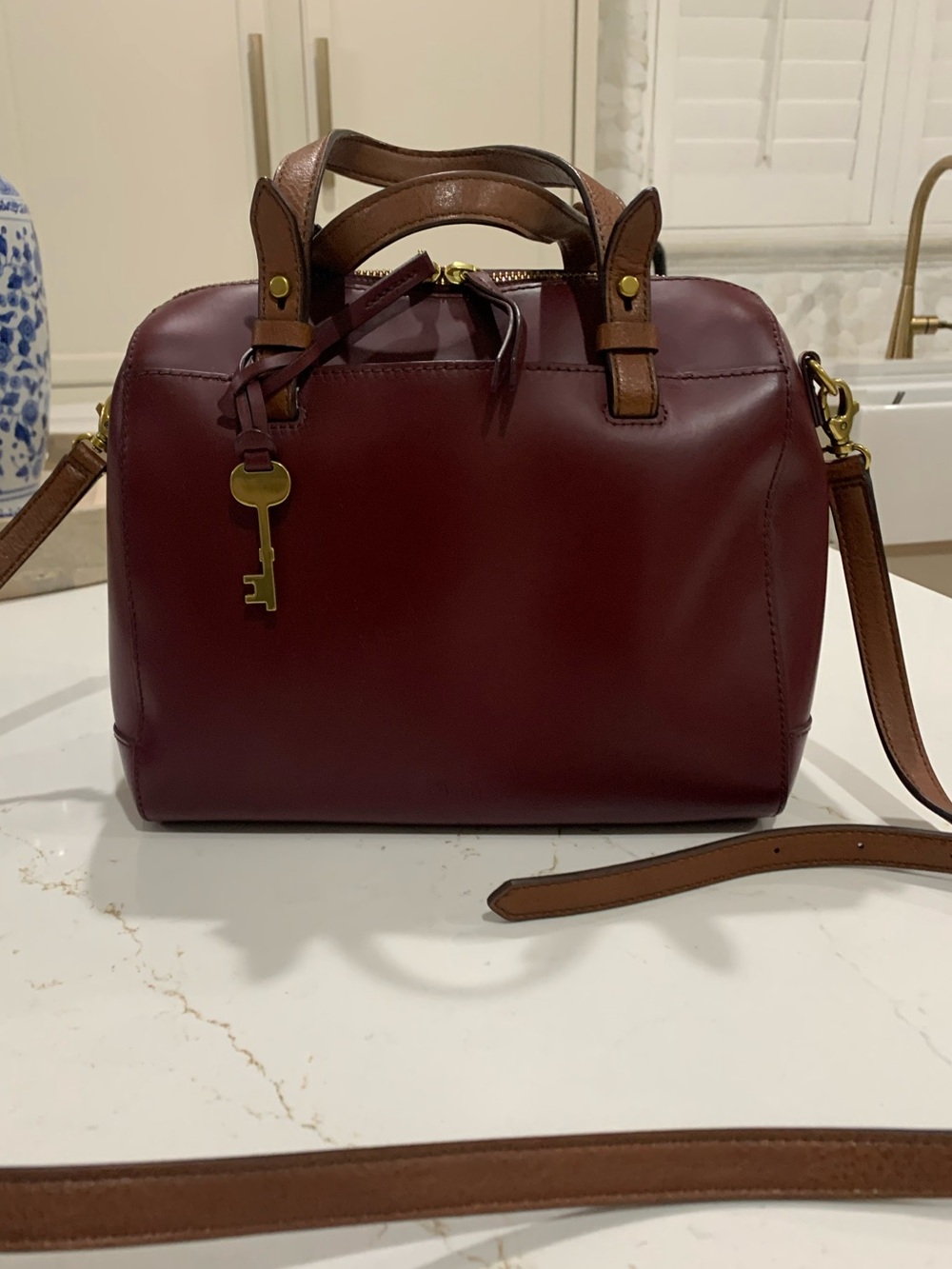 Fossil Rachel Small Leather Burgundy Satchel Bag - Picture 5 of 16